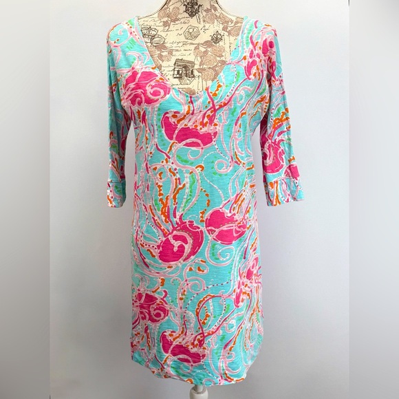 LILLY PULITZER Pink and Blue Jellies Be Jammin' Mini shirt Dress size XS - Picture 2 of 14